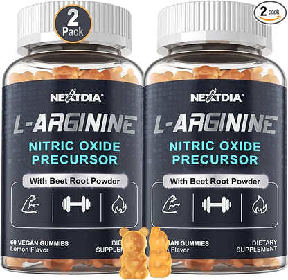 Nextdia Sugar Free L Arginine Nitric Oxide Gummies 1300mg for Men & Women with L Citrulline, Beet Root, B3 | L Arginine L Citrulline Supplements | Vegan, 120 Counts