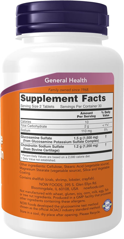 NOW Foods Supplements, Glucosamine & Chondroitin Extra Strength, Sulfate Forms, 60 Tablets