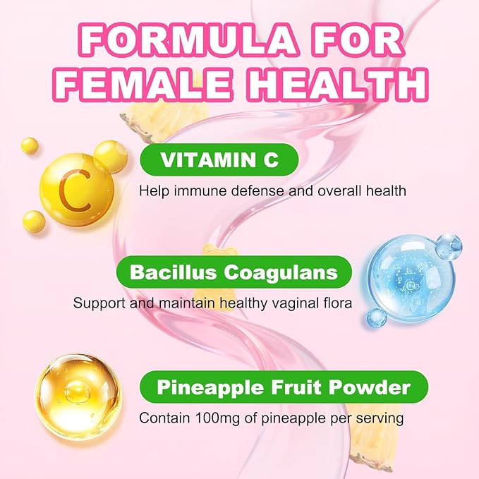 Feminine Balance Gummies for Women, Premium PH Balance Supplement with Vitamin C & D for Women's Vaginal Health & Immune Support, Vegan, Pineapple Flavor, 60 Count