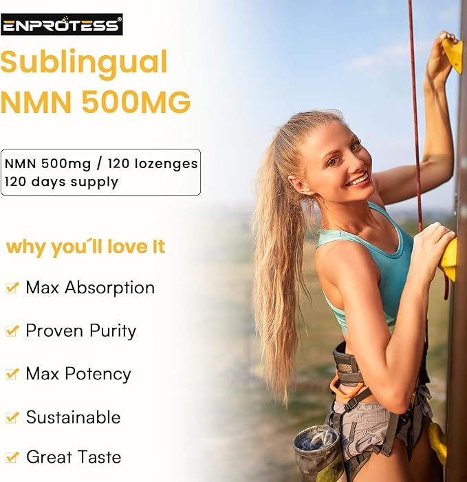 Sublingual NMN 500mg, Max Absorbency & Fast-Acting NMN Supplement（120-Day Supply）, 99% Pure NMN (Nicotinamide Mononucleotide) for NAD, Cell, Immune, Energy, Muscle, Anti-Aging, Longevity, 120 Lozenges