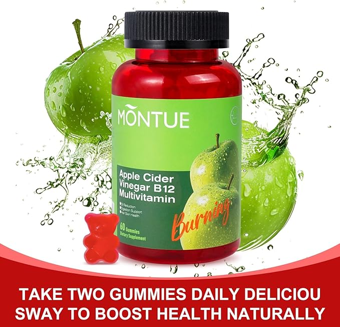 Montue NEWELLME Apple Cider Vinegar Gummies B12 Multivitamin,ACV Supplement Gummy Vitamins,Vegetarian Supplement for Women & Men,Non GMO,Support Normal Energy Levels & Gut Health 60 Gummies (60)