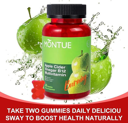 Montue NEWELLME Apple Cider Vinegar Gummies B12 Multivitamin,ACV Supplement Gummy Vitamins,Vegetarian Supplement for Women & Men,Non GMO,Support Normal Energy Levels & Gut Health 60 Gummies (60)