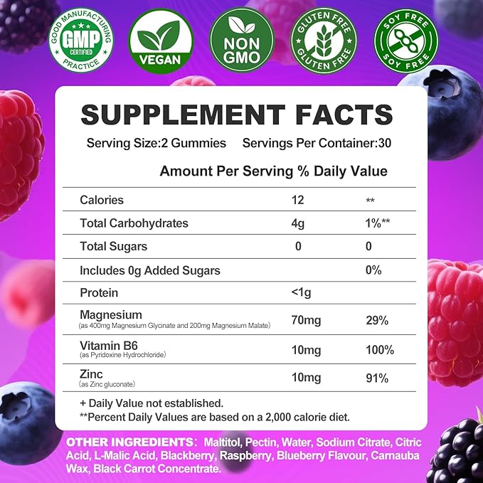 Magnesium Glycinate Gummies 400mg, Sugar Free Mаgnеsium Gummiеs for Adults with Magnesium Malate, Zinc, and Vitamin B6 for Sleep, Body Support and Relaxation, Non GMO, 120 Count-Multi-Flavor