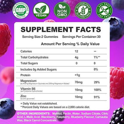 Magnesium Glycinate Gummies 400mg, Sugar Free Mаgnеsium Gummiеs for Adults with Magnesium Malate, Zinc, and Vitamin B6 for Sleep, Body Support and Relaxation, Non GMO, 120 Count-Multi-Flavor