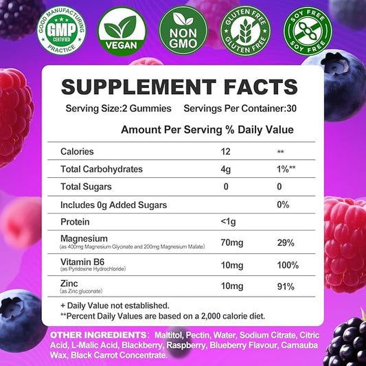Magnesium Glycinate Gummies 400mg, Sugar Free Mаgnеsium Gummiеs for Adults with Magnesium Malate, Zinc, and Vitamin B6 for Sleep, Body Support and Relaxation, Non GMO, 120 Count-Multi-Flavor