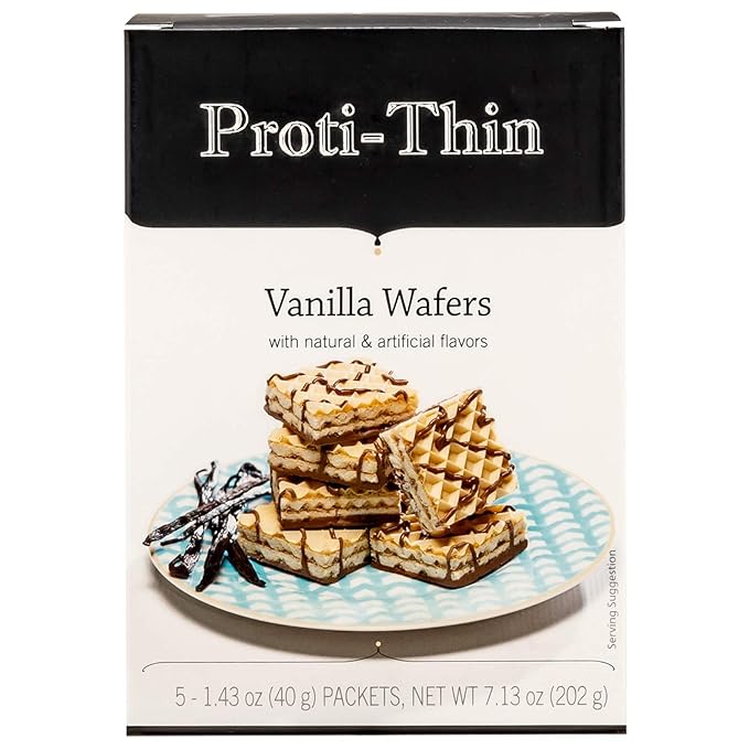 Proti-Thin High Protein Vanilla Wafer Squares, Low Sugar, Low Carb, Aspartame Free, Diet Wafer Bars, Healthy Snack, 5 Servings, 2 Wafers per Serving