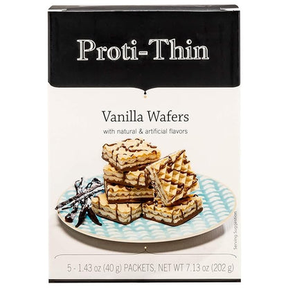 Proti-Thin High Protein Vanilla Wafer Squares, Low Sugar, Low Carb, Aspartame Free, Diet Wafer Bars, Healthy Snack, 5 Servings, 2 Wafers per Serving