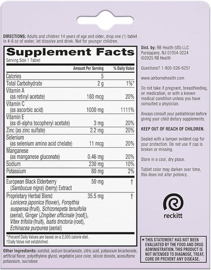 Airborne Elderberry Extract + Vitamin C 1000mg (per Serving) - Effervescent Tablets (20 Count in a Box), Gluten-Free Immune Support Supplement, with Vitamins A C E, Zinc, Selenium, Sugar Free