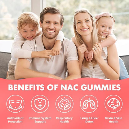 softbear NAC Gummies for Kids & Adults, NAC Supplement 1000mg N Acetyl Cysteine Supports Lung & Liver Health, Antioxidants & Immune System, Strawberry Flavor 60 Count
