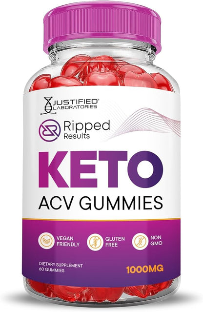 Justified Laboratories (2 Pack Ripped Results Keto ACV Gummies Advanced Formula 1000MG Ripped Results Formulated with Pomegranate Beet Juice Powder B12 Vegan Non GMO 120 Gummys