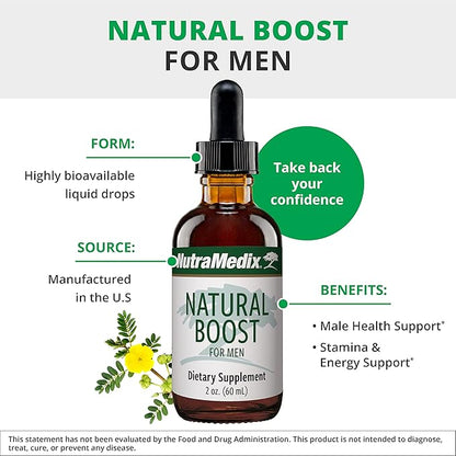 NutraMedix Natural Boost for Men - Amino Acids and Energy Support - Ginkgo Biloba, Maca Root, Saffron Extract, Epimedium, and L-Arginine - Men's Health Supplement (2oz / 60ml)