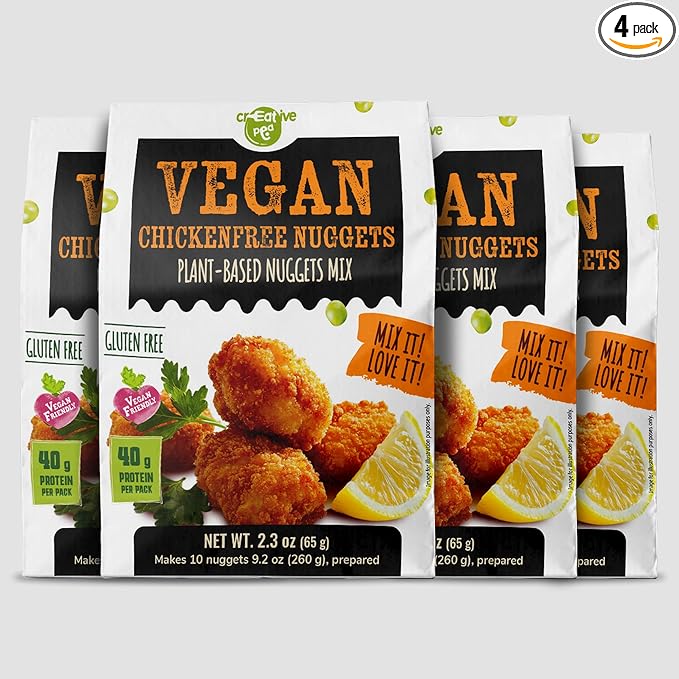 Creative Pea Chickenfree Nuggets Mix 4-Pack | Plant-Based Crispy Bites | High-Protein Shelf-Stable Pea Protein | Just Add Water & Oil | Quick Vegan Meal Kit | Gluten-Free | 4 x 65g