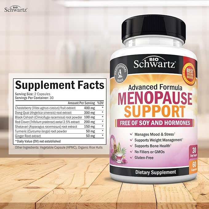 Herbal Menopause Support for Women - Supports Healthy Mood and Balance with Milk Thistle Chasteberry Black Cohosh Red Clover Turmeric Ginger - Menopause Supplements for Women - 60 Veggie Capsules