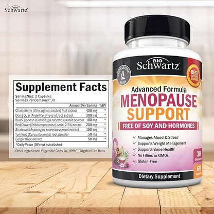 Herbal Menopause Support for Women - Supports Healthy Mood and Balance with Milk Thistle Chasteberry Black Cohosh Red Clover Turmeric Ginger - Menopause Supplements for Women - 60 Veggie Capsules
