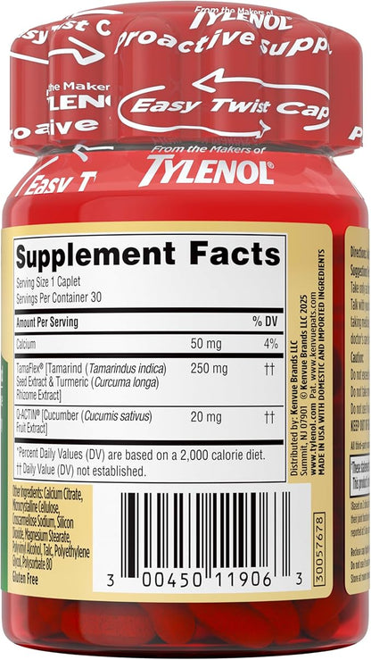 Tylenol Proactive Support* Muscle & Joint Supplement, Drug-Free Daily Turmeric Supplement + Tamarind + Cucumber Extract, Improves Joint Comfort & Flexibility in 5 Days*, 30 ct (Pack of 2)
