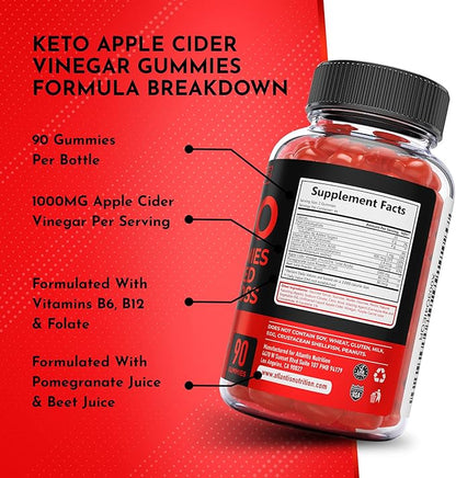 Atlantis Nutrition Keto ACV Gummies for Weight Loss - Supports Digestion, Weight Loss, Detox & Cleansing - Apple Cider Vinegar Gummies Formulated with 1000MG ACV Per Serving - 90 Count