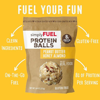 simplyFUEL Whole-Food Protein Balls (Peanut Butter Honey Almond), 8 g High-Protein, Gluten-Free, Healthy Snack for Adults & Kids, 9.6 oz