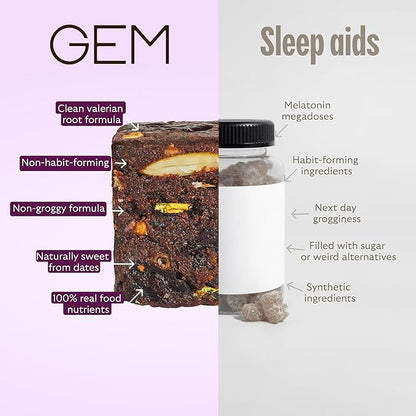 GEM Sleep Aid, Nighttime Bite, Melatonin Free, L-Theanine, Magnesium, Valerian Root Extract | Vegan and Gluten Free | Earthy Chocolate Cherry (28 Pack)