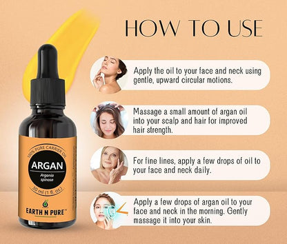 Earth N Pure Argan Oil for Hair Styling, Hair Growth, Hairfall Control - Natural and Therapeutic Grade 30 ml