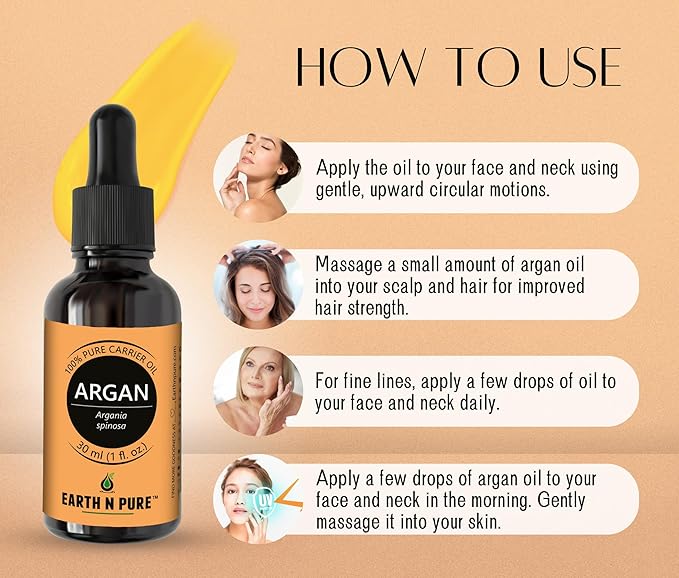 Earth N Pure Argan Oil for Hair Styling, Hair Growth, Hairfall Control - Natural and Therapeutic Grade 50 ml