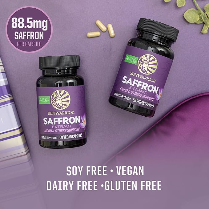 Saffron Extract Supplements Capsules 88.5 mg - Plant-Based Mood & Relaxation Supplement for Mental Clarity Focus & Emotional Balance - Vegan Daily Antioxidant for Stress Support Eye Health 60 Servings