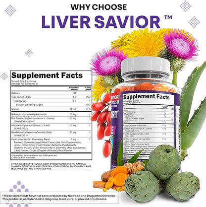Clean Nutra Liver Cleanse Detox & Repair Gummies | Milk Thistle Gummy Liver Support Vitamins | Dandelion, Artichoke, Aloe Vera, Ginger, Berberine, Lemon, N-Acetyl-L-Cysteine, Turmeric Supplement HCL