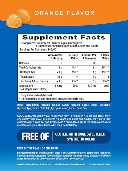 Natural Vitality Calm Magnesium Gummies | 330mg Per Serving | Orange Flavored Supplement | Gluten-Free & Vegan | 240 Count
