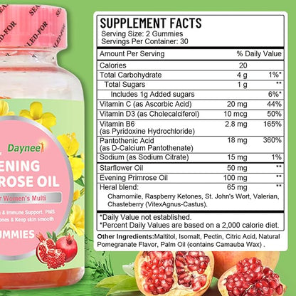 Evening Primrose Oil Gummies, Superior Women's Multi, Support PMS Balances Hormones & Keep Skin Smooth, 60 Count