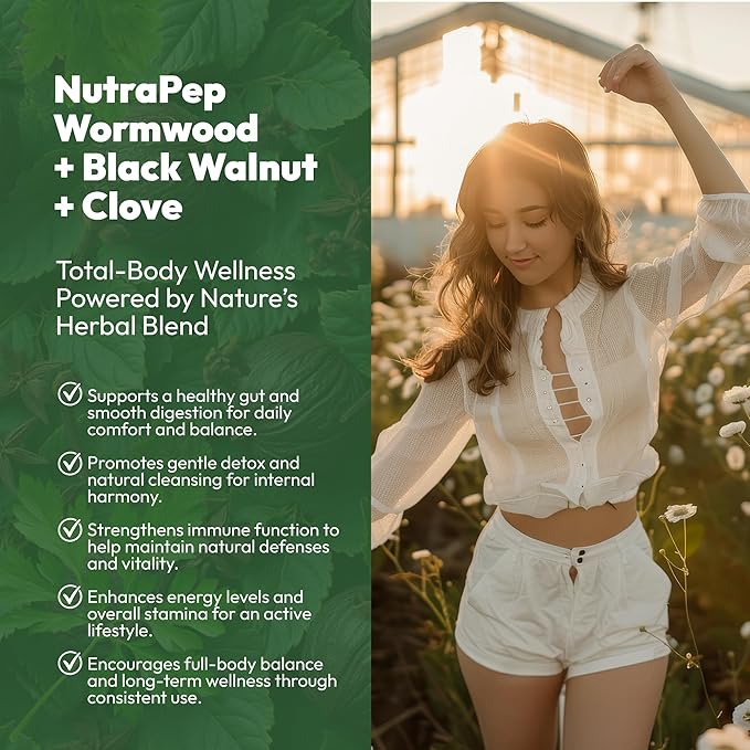 NutraPep Wormwood Black Walnut & Cloves Gummies - Gut Health Immune Support & Natural Detox Cleanse Traditional Herbal Supplement - Vegan Gluten-Free Non-GMO Orange Flavor 60 Gummies