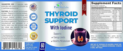 Thyroid Support with Iodine - Metabolism Booster, Energy Booster, Increase Focus - Premium Non-GMO Thyroid Supplement 60 Capsules