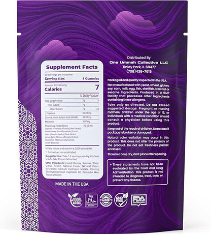 Halal Certified Sleep Gummies – 3mg Melatonin with GABA, L-Theanine & Herbal Blend – Natural Nighttime Relaxation & Sleep Aid – Tasty 60ct Gummy Supplement