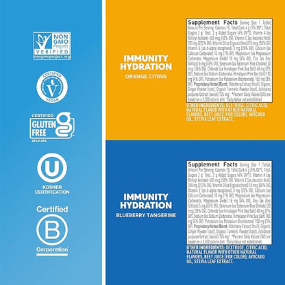 Nuun Immunity Electrolyte Tablets with Vitamin D, C, E, & A, Ginger, Elderberry, Magnesium & 4 Other Essential Electrolytes, Vegan, Blueberry Tangerine & Orange Citrus, 4 Pack (40 Servings Total)