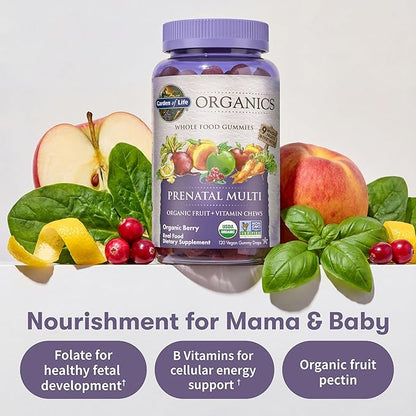 Garden of Life Organics Prenatal Gummies – Prenatal Vitamins for Women with Energy Metabolism Support & Healthy Fetal Development Support, Berry Flavor, USDA Organic, Vegan, 30 Day Supply