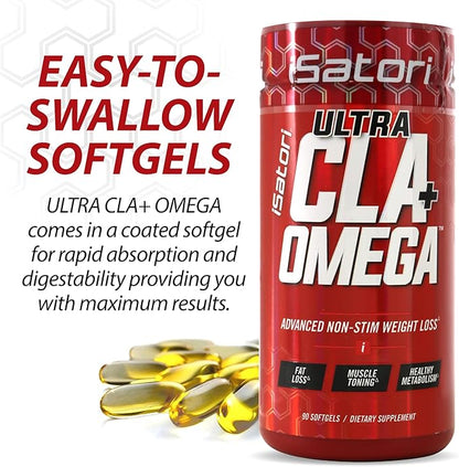 iSatori Ultra CLA Omega 3 6 9, Natural Weight Loss Fat Burner, Muscle Toner with Conjugated Linoleic Acid, Omega 3 Fish Oil & Safflower, Stimulant-Free, 90 Softgels