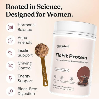 Nourished Natural Health FloFit Pea Protein Powder - Hormone Balance for Women - Vegan Plant Based Protein with Low Carbs - Acne Friendly, Cycle Friendly, Easy to Digest - Gluten-Free, Caffeine-Free