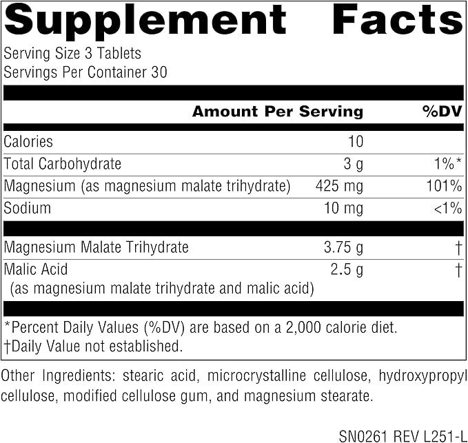 Source Naturals Magnesium Malate, Supports Muscles and Energy Production* - 3,750 mg per Serving - 90 Vegetarian Tablets