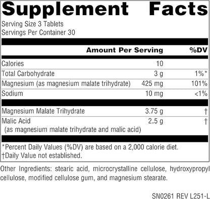 Source Naturals Magnesium Malate, Supports Muscles and Energy Production* - 3,750 mg per Serving - 90 Vegetarian Tablets