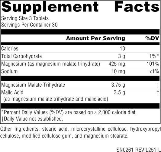 Source Naturals Magnesium Malate, Supports Muscles and Energy Production* - 3,750 mg per Serving - 90 Vegetarian Tablets