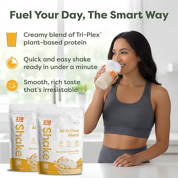 310 Nutrition All-In-One Plant-Based Meal Replacement Shake – High-Fiber Protein with Probiotics, Digestive Enzymes & Adaptogens – Vegan, Low Carb, Keto Friendly Superfood Blend – Banana Cream Pie – 28 Servings