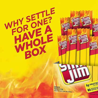 Slim Jim Smoked Meat Sticks, Original Flavor, 6g Protein Per Serving, Snack Size, Father's Day Gift, 0.28 oz. (26 Count) (Pack of 2)