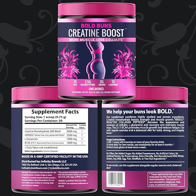 Creatine for Women – Supplement with Collagen & BCAA – Supports Muscle Development, Post-Workout Recovery, Skin Elasticity, Healthy Hair & Nail - (2 Pack x 30 Servings, Unflavored)