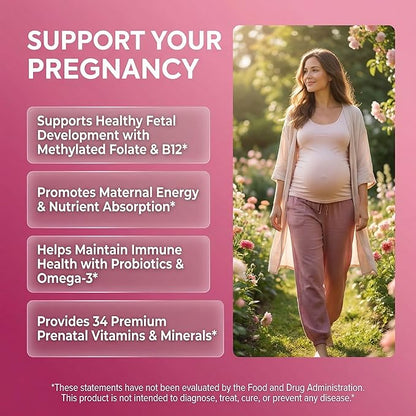 Natal Glow Methylated Prenatal Vitamins for Women Folate Omega 3 Vitamins A B12 C D3 E K2 Iron Riboflavin Biotin Choline Calcium Iodine Magnesium Zinc Selenium Copper Manganese by Clean Nutra