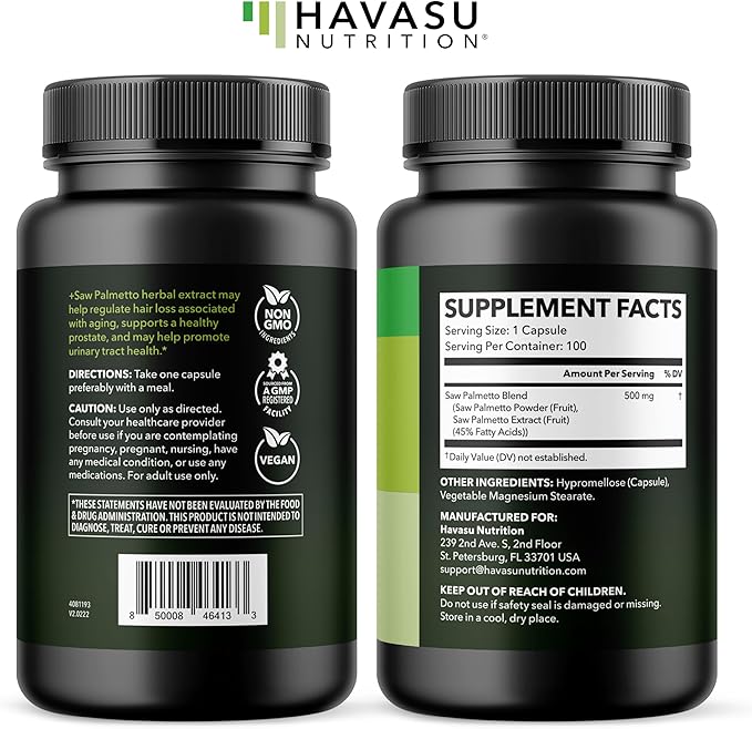 Saw Palmetto for Men Prostate Health Supplement to Promote Urinary Tract Function - 500mg Per Serving - 100 Count - DHT Blocker Hair Vitamin - Vegan, Non-GMO Capsules, Over 3 Month Supply