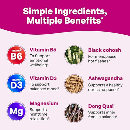 Complete Menopause Support Supplement For Women | With Ashwagandha, Black Cohosh, Dong Quai & Muira Puama | Helps Easing Hot Flashes Night Sweats Mood Swings Hormone Balance & Harmony | 120 Capsules