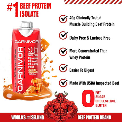 MuscleMeds Carnivor RTD, Ready to Drink Protein, Lactose Free, Sugar Free, 40g Isolate Protein, Muscle Building, Recovery, Halal Certified, Salted Caramel, 16.9 Fl Oz (Pack of 12)