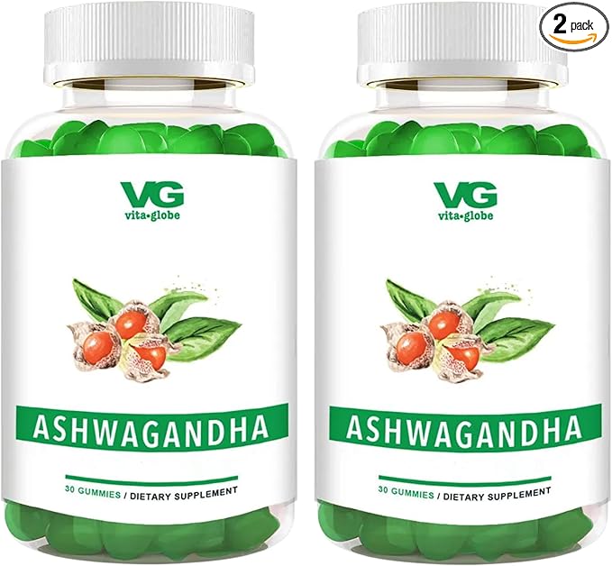 VITA GLOBE Ashwagandha Gummies 25mg with Vitamin D2 100mcg and Zinc 2mg, Ashwagandha for Men and Women, Supplement for Everyday Wellness, Mood Balance and Immune Nutrition, 60 Count, 2 Pack