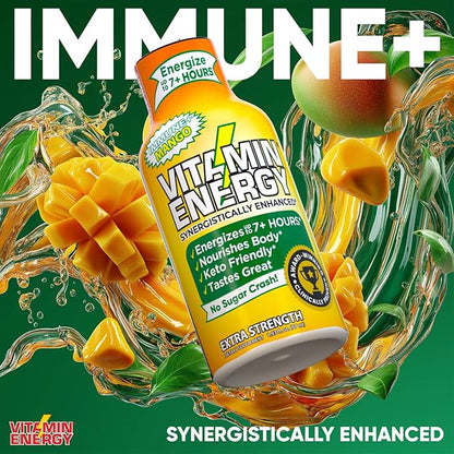 Vitamin Energy Immune+ Extra Strength Energy Shot Mango 10 Pack, 260mg Natural Caffeine, B-Vitamins, Citicoline, Green Tea, Immunity & Focus Support, Zero Sugar, Gluten-Free 1.93 fl oz