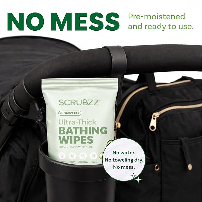 Extra Large Bath Wipes for Adults Bathing No Rinse - 120 Disposable Body Cleansing Wipes for Men, Women & Elderly - Great for Gym, Camping, Post Surgery - Cucumber Lime