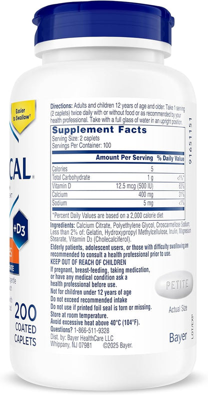 Citracal Petites- Calcium Citrate with Vitamin D3, Bone Health Support, Calcium Supplement for Ages 12+, 375 Count (Packaging May Vary)