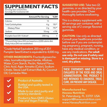 Pumpkin Seed Oil Gummies for Bladder and Urinary Tract Support - 200mg Pumpkin Seed Extract Per Serving - Vegan, Non-GMO, Gluten-Free - Sugar Free Pumpkin Seed Gummies - Orange Flavor, 60 Servings